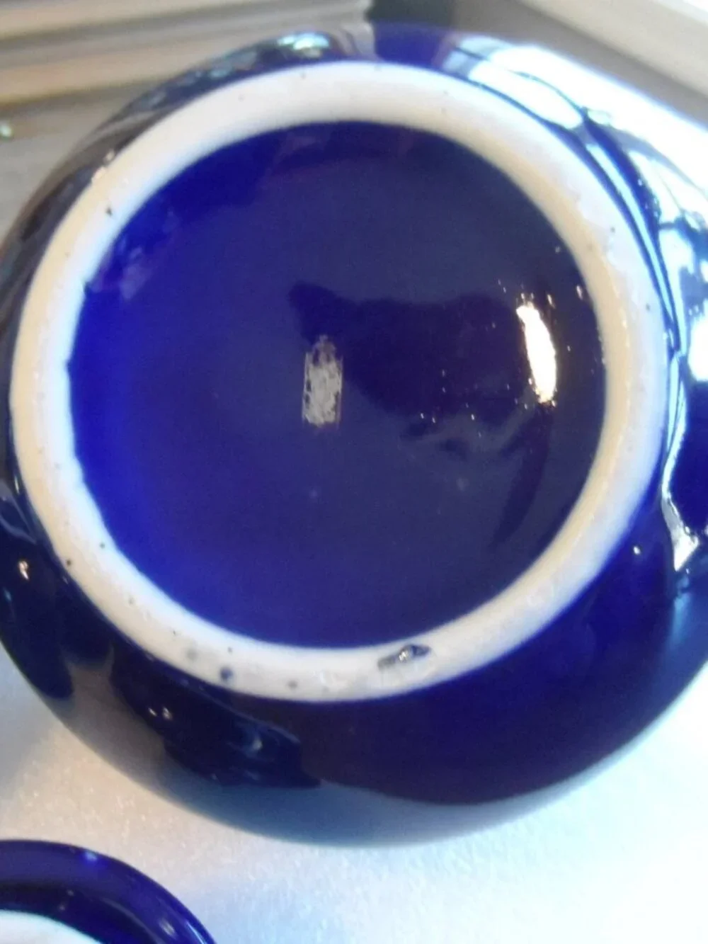 Japanese Cobalt Blue Teapot + 5 Cups Peacock/Floral/Gold Trim Bamboo Handle VTG